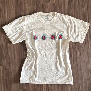 Dominic Fike White Graphic T-Shirt with Blue and Red Design